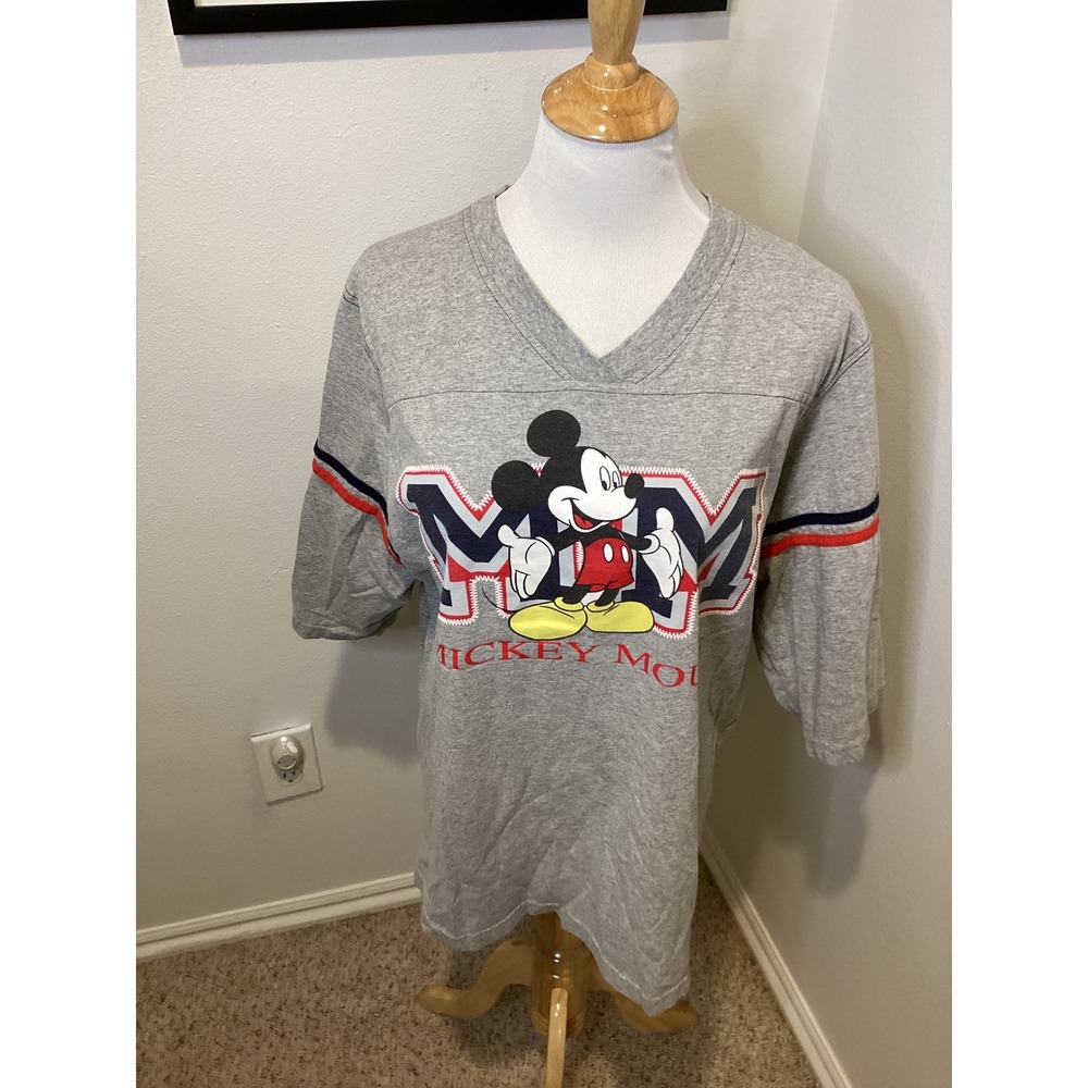 Mickey Unlimited Womens Gray V Neck T‎ Shirt Mickey Mouse Graphic Top 1X